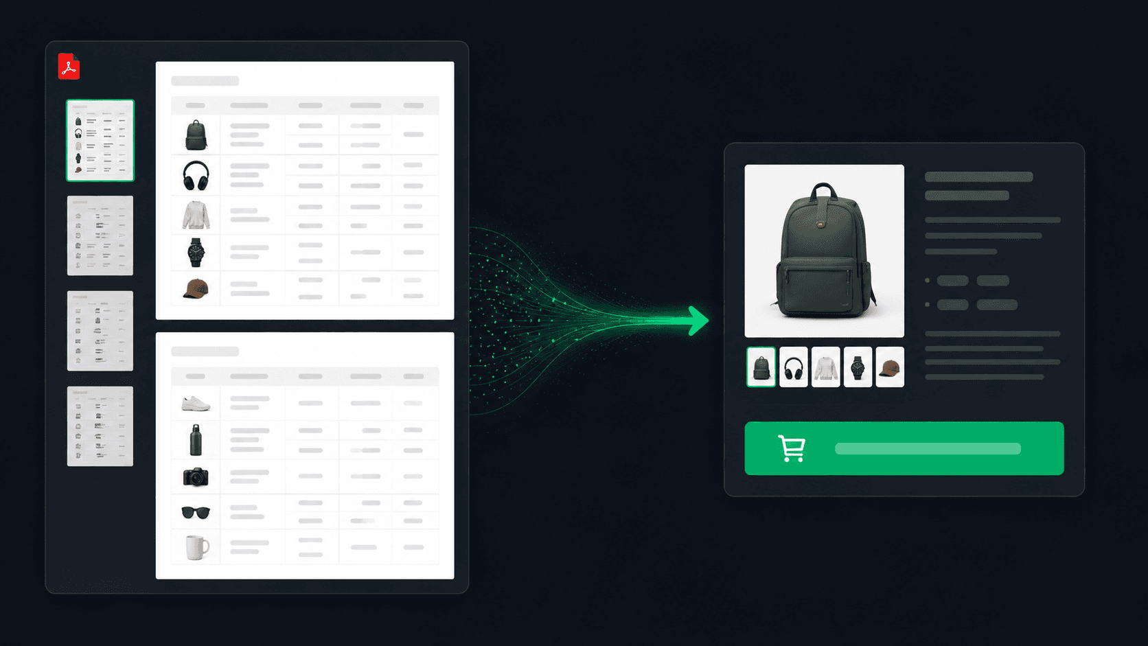 Tabela wyników Content Studio Batch — opisy wygenerowane z katalogu PDF, gotowe do wysłania do WooCommerce